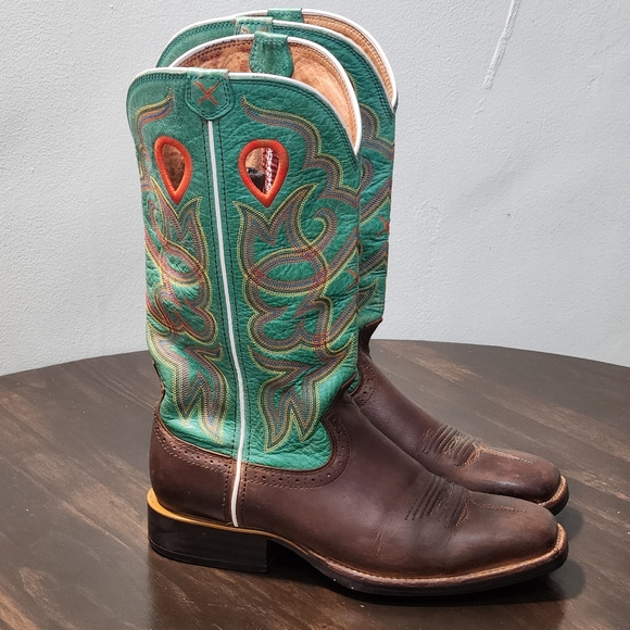 Twisted X Western Boots Brown Leather Mid-Wide Calf Square Toe Women's Size 8C - Picture 1 of 14